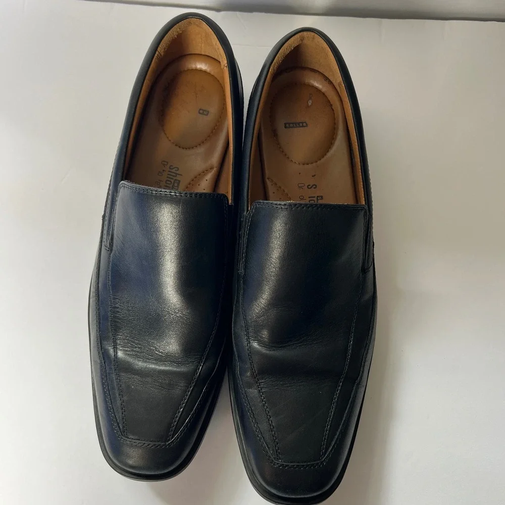 Clarks Mens Black Leather Slip On Loafers Dress Shoes Comfort Size‎ 11.5 US
